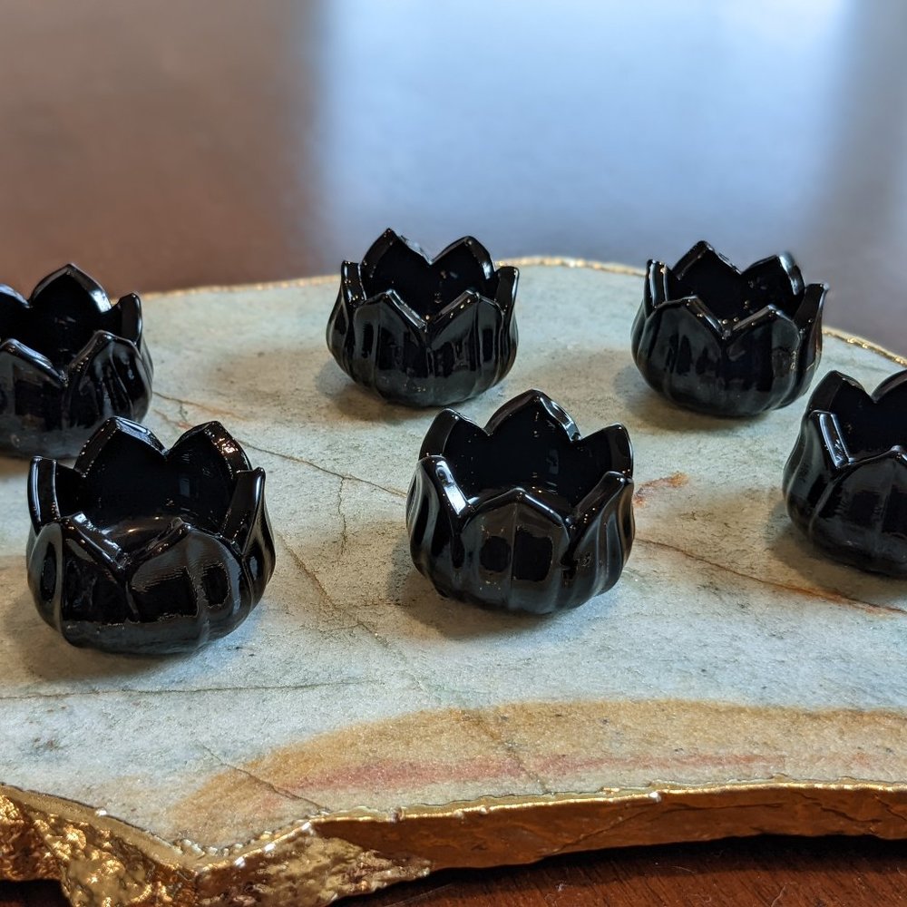 Westmoreland Black Amethyst Lotus Salt Cellars Set of Six (6)
